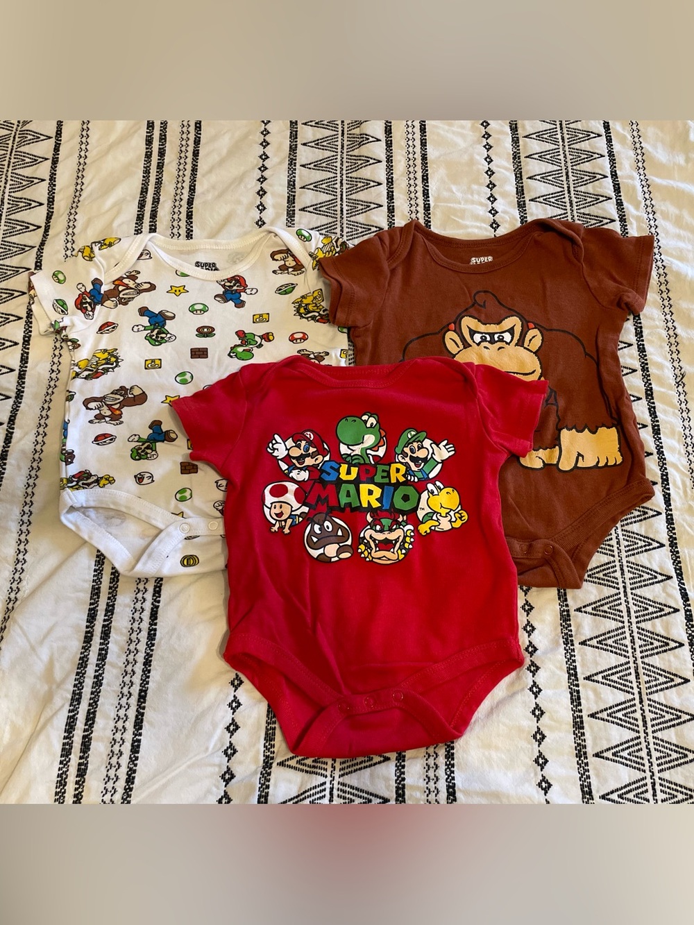 Set of Three Super Mario Onesies Size 9m